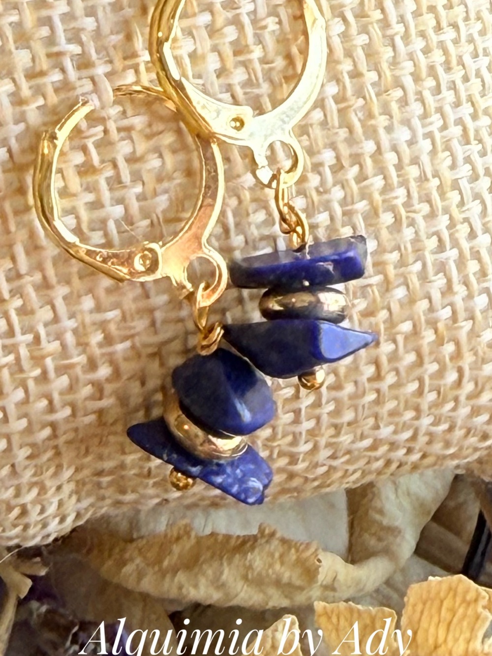 Alquimia Gold and Deep Blue Lapis Drop Earrings